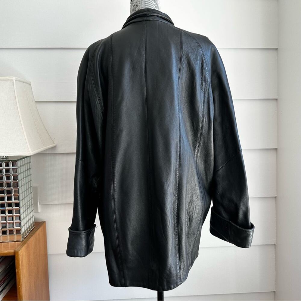 Vintage Valerie Stevens Black Leather Coat Size L Relaxed Fit Soft Leather - Picture 3 of 8